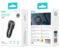 BWOO 38W greitasis automobilinis įkroviklis BO-CC73 QC 18W + PD 20W, pilkai sidabrinis