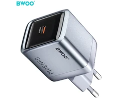 BWOO BO-CDA236 GaN wall charger 1xUSB-C 3A PD 30W pilkas with PPS