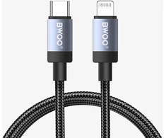 BWOO BO-X401CL braided cable USB-C - Lightning 1m PD 30W juodas