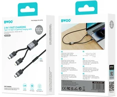Usams BWOO Pintas "2-in-1" kabelis USB-C - USB-C ir "Lightning" 1 m 100W27W juodas