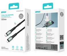 BWOO Braided Cable USB-C - Lightning 2m 30W juodas
