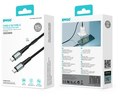 BWOO Braided Cable USB-C - USB-C 3m 60W juodas