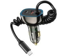 Įkroviklis automobilinis Bwoo (CC96C) (1xUSB, 1xUSB-C 30W) su USB-C laidu juodas