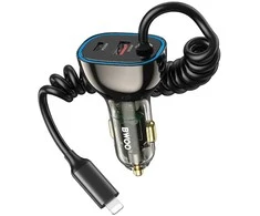 XO Įkroviklis automobilinis Bwoo (CC96L) (1xUSB, 1xUSB-C 30W) su lightning laidu juodas