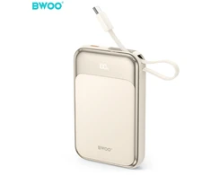BWOO PD 20W 10000 mAh išorinė baterija su USB-C laidu ir ekranu P80, juoda