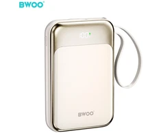 BWOO PD 20W 10000 mAh išorinė baterija su USB-C laidu ir ekranu P80, juoda