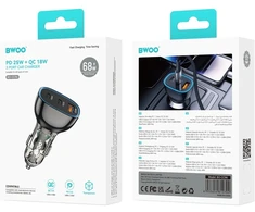 BWOO 68W automobilinis įkroviklis, dvigubas USB-C ir USB prievadas