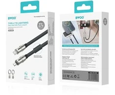 BWOO dirželis USB-C - USB-C 1,2m 60W su dirželiu