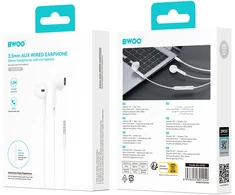 BWOO laidinės 3,5 mm stereofoninės ausinės, baltos spalvos