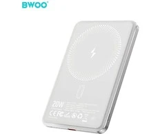 BWOO itin plonas išorinis akumuliatorius 20W 5000mAh su magnetiniu įkrovimu P79 šviesiai pilkas
