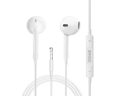 BWOO laidinės 3,5 mm stereofoninės ausinės, baltos spalvos