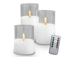 Verk Lamex Dekoratyvinis LED žvakių rinkinys 3 vnt. baltas stiklas + pultelis