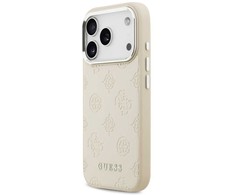 Guess Peony Hot Stamp Script MagSafe dėklas skirtas Apple iPhone 17 Pro rusvai gelsvas