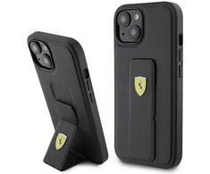 Ferrari FEHCP15SGSPSIK Apple iPhone 15 / 14 /13 6.1″ juodos spalvos kietas dėklas Grip Stand Metal Logo