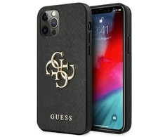 Dėklas GUESS HARD CASE GUHCP13LSA4GSBK IPHONE 13 PRO SAFFIANO METAL LOGO Juodas