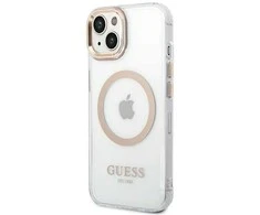 Apple iPhone 14 Pro Guess Dėklas Metal Outline Magsafe (GUHMP14LHTRMD) aukso spalvos