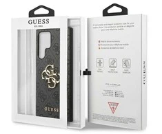 Guess PU 4G Metal Logo dėklas skirtas Samsung Galaxy S23 Ultra pilkos spalvos