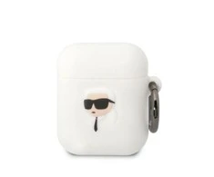 Apple AirPods Karl Lagerfeld silikoninis Karl Head 3D (KLA2RUNIKH) ausinių dėklas baltos spalvos