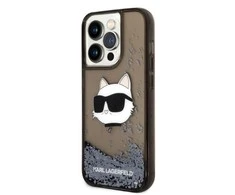 Karl Lagerfeld dėklas, skirtas iPhone 14 Pro 6,1 KLHCP14LLNCHCK juodas kietas dėklas, skirtas Liquid Glitter NFT Choupette Head