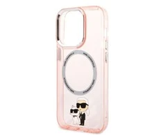 Apple iPhone 14 Pro Karl Lagerfeld dėklas IML NFT Karl&amp;Choupette Magsafe (KLHMP14LHNKCIP) rožinės spalvos