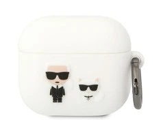 Apple AirPods 3 Karl Lagerfeld silikoninis Karl &amp; Choupette (KLACA3SILKCW) ausinių dėklas baltos spalvos