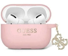 Apple AirPods Pro 2 Guess Cover Liquid silikoninis Glitter Triangle Charm (GUAP2LECG4P) ausinių dėklas rožinės spalvos
