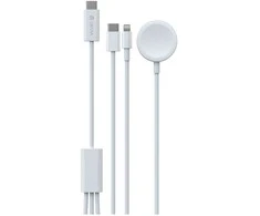 Devia kabelis 3in1 Smart EA520 USB-C - USB-C + Lightning baltas su indukciniu magnetiniu įkrovikliu Apple Watch