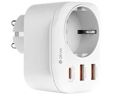 Devia maitinimo lizdas PD įkroviklis 20W 1x USB-C 2x USB 3A baltos spalvos