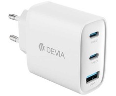 Devia laidinis įkroviklis Extreme PD GaN 65W 2x USB-C 1x USB baltos spalvos + kabeliu USB-C - USB-C laptop charger