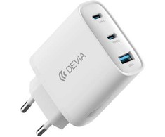 Devia laidinis įkroviklis Extreme PD GaN 65W 2x USB-C 1x USB baltos spalvos + kabeliu USB-C - USB-C laptop charger