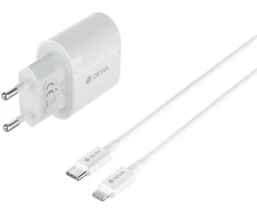 TFO Devia wall charger Pro6 QC 1xUSB-C 20W + USB-C-Lightning cable baltas