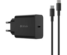 Devia laidinis įkroviklis Rocket PD 45W 1x USB-C juodos spalvos+ kabelis USB-C - USB-C