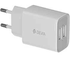 Devia sieninis įkroviklis Smart 2x USB 2,4A baltas + Lightning laidas