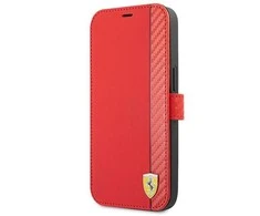 Dėklas Apple iPhone 13 Mini Ferrari Book On Track Carbon Stripe (FESAXFLBKP13SRE) raudonos spalvos