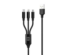 Techonic Forever 3in1 kabelis USB - Lightning + USB-C + microUSB 1,2 m 2A juodos spalvos