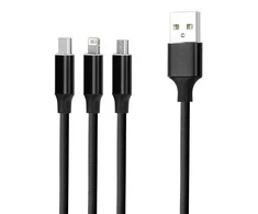 Forever 3in1 kabelis USB - Lightning + USB-C + microUSB 1,2 m 2A juodos spalvos
