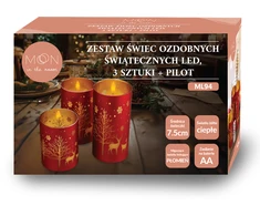 Home Styling Collection Lamex Dekoratyvinis LED žvakių rinkinys 3 vnt. Kalėdų raudona ir auksinė + nuotolinio valdymo pultas
