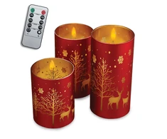 Home Styling Collection Lamex Dekoratyvinis LED žvakių rinkinys 3 vnt. Kalėdų raudona ir auksinė + nuotolinio valdymo pultas