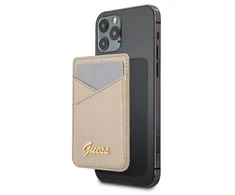Dėklas Guess Piniginės kortelės lizdas GUWMSSASLGO MagSafe Saffiano zoty/auksinis