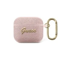 Apple AirPods 3 Guess Saffiano Script Metal Collection (GUA3SASMP) ausinių dėklas rožinės spalvos