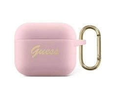 Apple AirPods 3 Guess silikoninis Vintage Script (GUA3SSSI) ausinių dėklas rožinės spalvos
