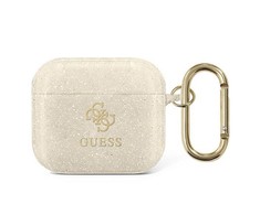 Guess apsauginis dėklas GUA3UCG4GD Glitter Collection, skirtas AirPods 3 smėlio spalvos