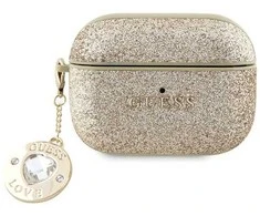Apple AirPods Pro ausinių dėklas 2 Guess Fixed Glitter Heart Diamond Charm (GUAP2PGEHCDD) aukso spalvos