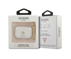 Dėklas GUESS GUAPUCG4GT AIRPODS PRO dangtelis permatomas blizgučiais