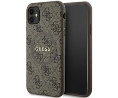 Dėklas GUESS GUHMN61G4GFRW IPHONE 11 6.1 " / XR BROWN / BROWN HARDCASE 4G COLLECTION LEATHER METAL LOGO MAGSAFE