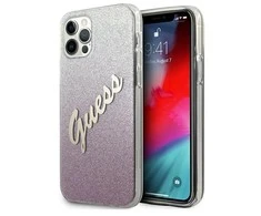 Dėklas GUESS GLITTER GRADIENT SCRIPT IPHONE 12/12 PRO Rožinis