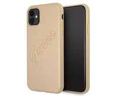 Apple iPhone 12 / 12 Pro Guess dėklas Saffiano Vintage Script (GUHCP12MRSAVSLG) aukso spalvos