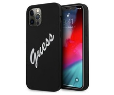 Apple iPhone 12 Pro Max Guess dėklas silikoninis Vintage (GUHCP12LLSVSBW) juodos spalvos