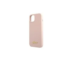 Apple iPhone 13 Guess dėklas silikoninis Script Gold Logo Magsafe (GUHMP13MLSLMGLP) light rožinės spalvos