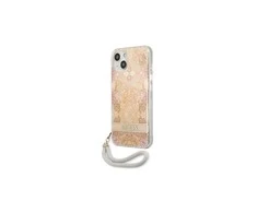 Apple iPhone 13 Mini Guess dėklas Flower Strap (GUHCP13SHFLSD) aukso spalvos